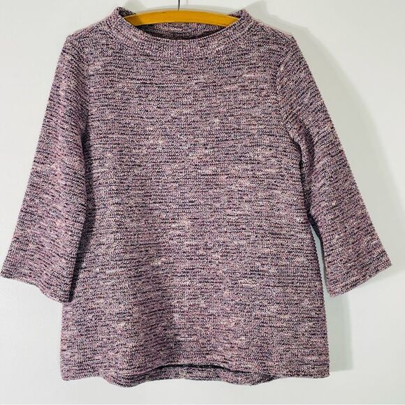 Loft Boucle Cotton Blend Pink & Black Funnel/Mock Neck Light Sweater/Top Size M - Picture 3 of 9